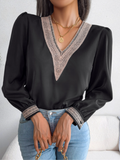 Long Sleeve White V-Neck Blouse