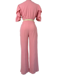 Wide-Leg Pink Pants Set w/ Tie-Up Top